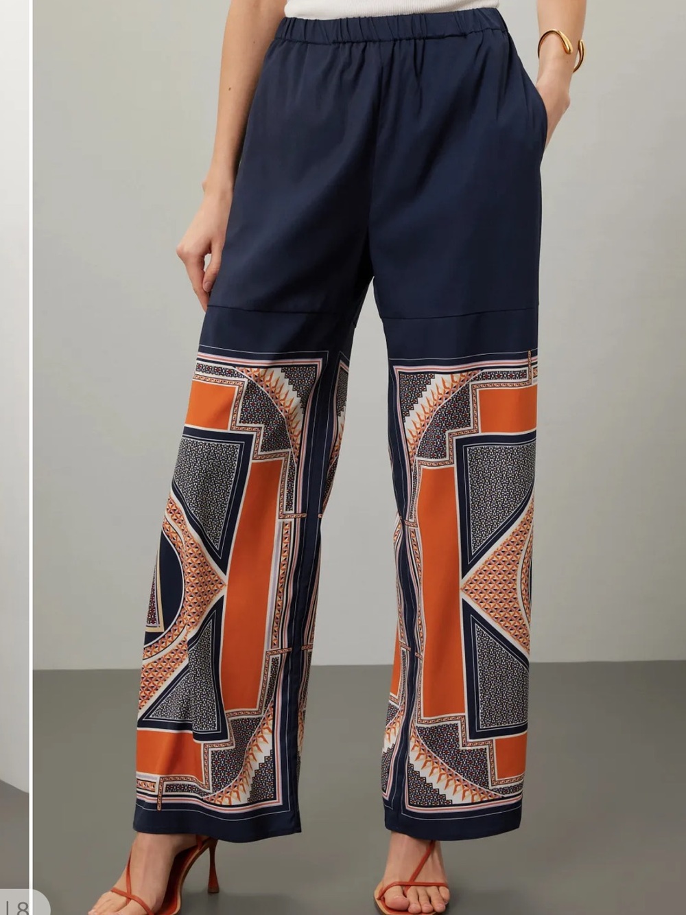Rosetta Getty RTR Wide-Leg Printed Trousers Navy & Orange Sz 10 EUC